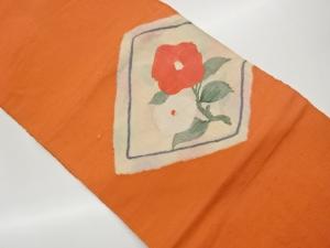 手織り紬菱に椿模様織出し名古屋帯